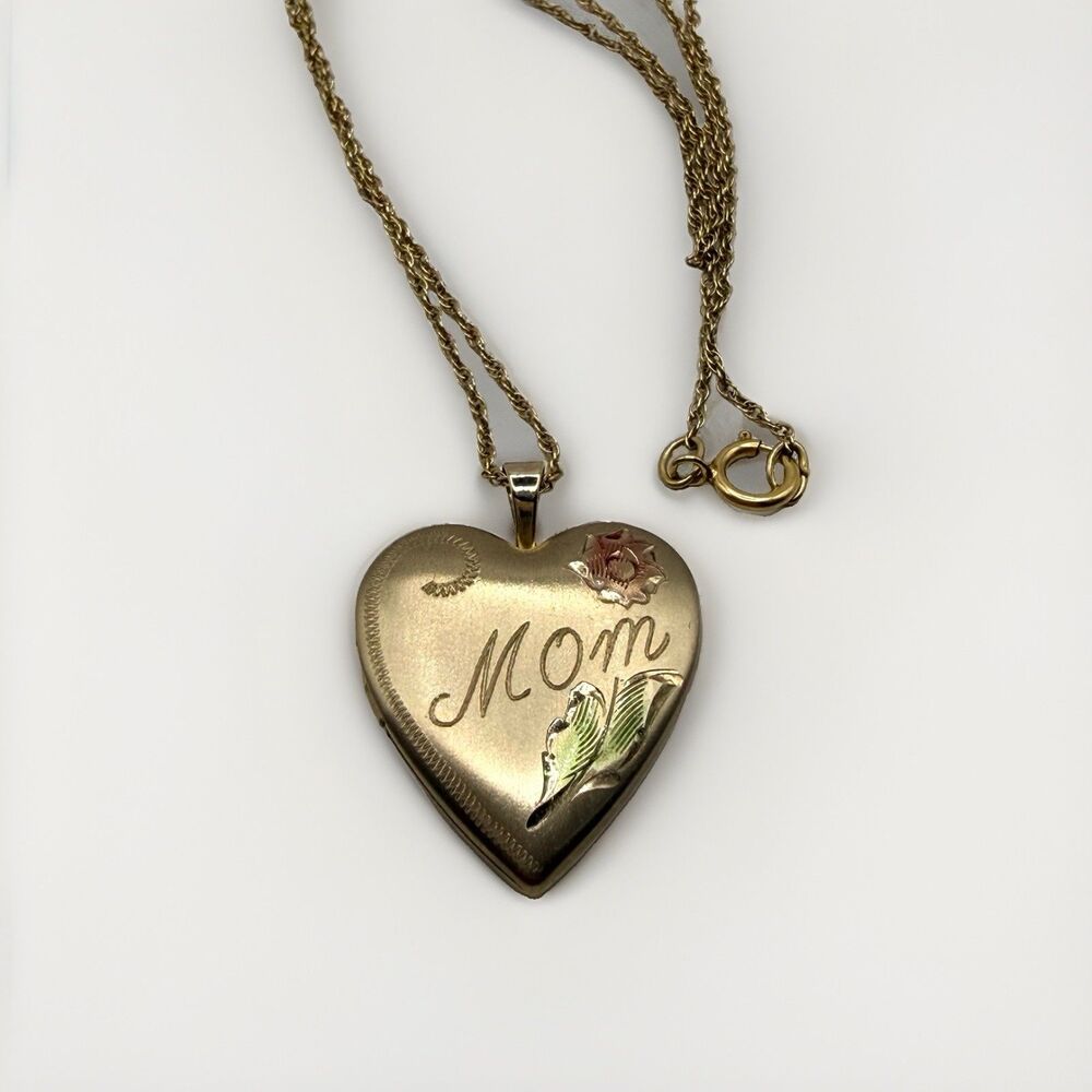 Vintage PPC 14K GF Tri-Tone Gold Filled MOM Heart Locket Pendant Necklace 18"